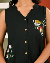 Cotton Black Embroidered Sleeveless Co-ord Set